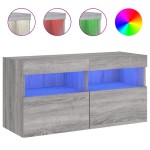 vidaXL Comodă TV de perete cu lumini LED, gri sonoma, 80x30x40 cm vidaXL Comodă TV de perete cu lumini LED, gri sonoma, 80x30x40 cm