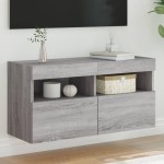 vidaXL Comodă TV de perete cu lumini LED, gri sonoma, 80x30x40 cm vidaXL Comodă TV de perete cu lumini LED, gri sonoma, 80x30x40 cm