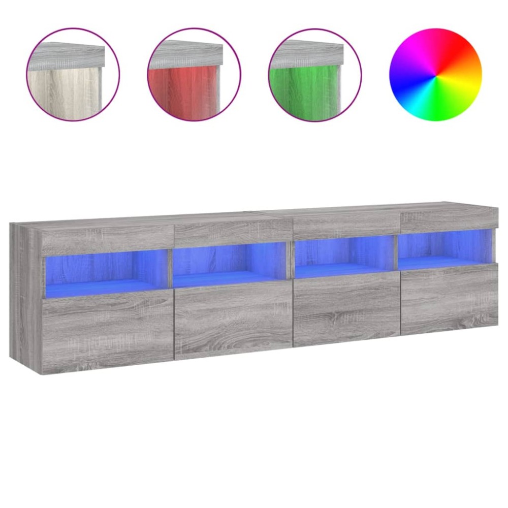 vidaXL Comodă TV de perete cu LED, 2 buc, gri sonoma, 80x30x40 cm