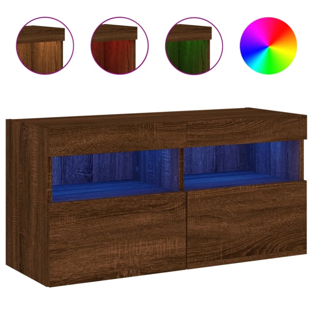vidaXL Comodă TV de perete cu lumini LED, stejar maro, 80x30x40 cm