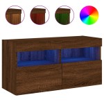 vidaXL Comodă TV de perete cu lumini LED, stejar maro, 80x30x40 cm vidaXL Comodă TV de perete cu lumini LED, stejar maro, 80x30x40 cm