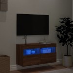 vidaXL Comodă TV de perete cu lumini LED, stejar maro, 80x30x40 cm vidaXL Comodă TV de perete cu lumini LED, stejar maro, 80x30x40 cm