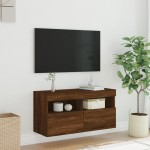 vidaXL Comodă TV de perete cu lumini LED, stejar maro, 80x30x40 cm vidaXL Comodă TV de perete cu lumini LED, stejar maro, 80x30x40 cm