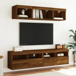vidaXL Comodă TV de perete cu lumini LED, stejar maro, 80x30x40 cm vidaXL Comodă TV de perete cu lumini LED, stejar maro, 80x30x40 cm
