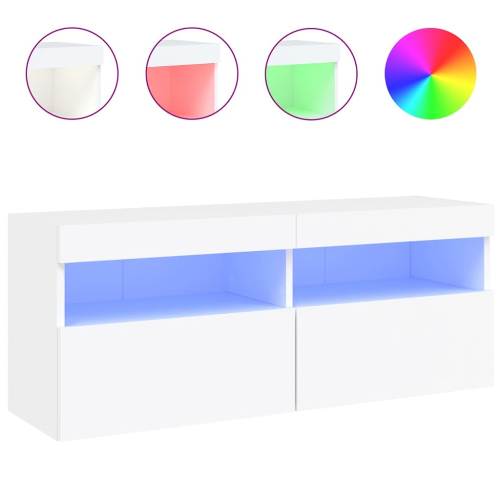 vidaXL Comodă TV de perete cu lumini LED, alb, 100x30x40 cm