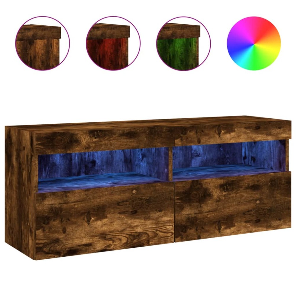 vidaXL Comodă TV de perete cu lumini LED, stejar fumuriu, 100x30x40 cm