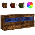 vidaXL Comodă TV de perete cu lumini LED, stejar fumuriu, 100x30x40 cm
