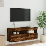 vidaXL Comodă TV de perete cu lumini LED, stejar fumuriu, 100x30x40 cm