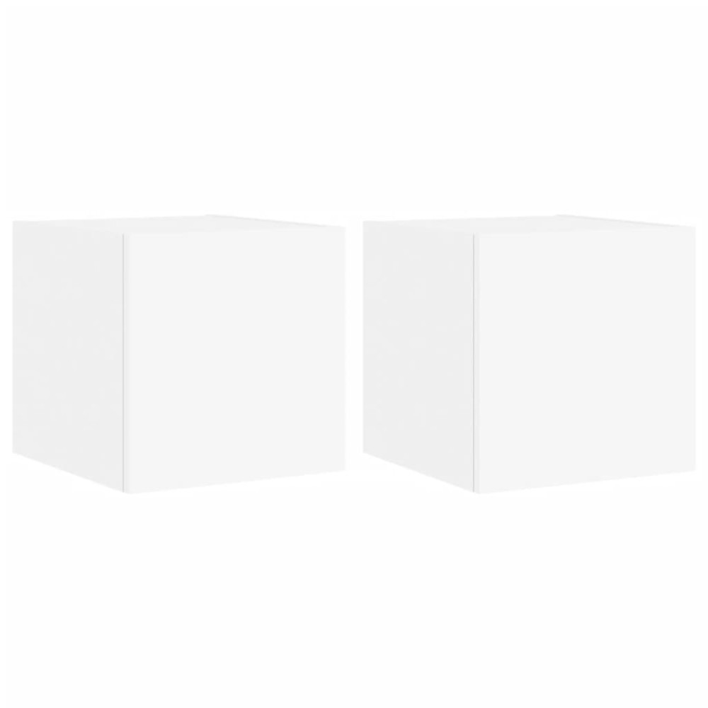 vidaXL Comode TV de perete cu lumini LED, 2 buc., alb, 30,5x35x30 cm