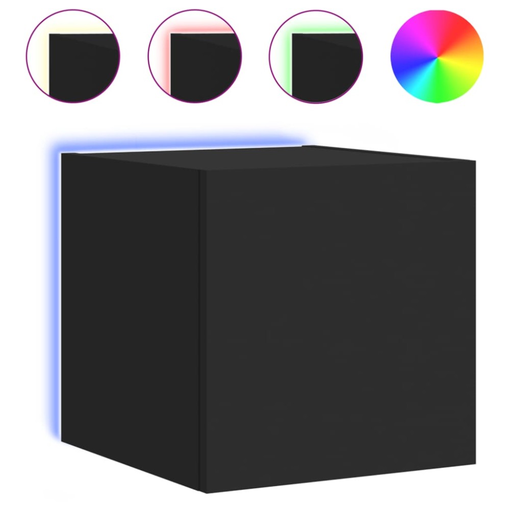 vidaXL Comodă TV de perete cu lumini LED, negru, 30,5x35x30 cm