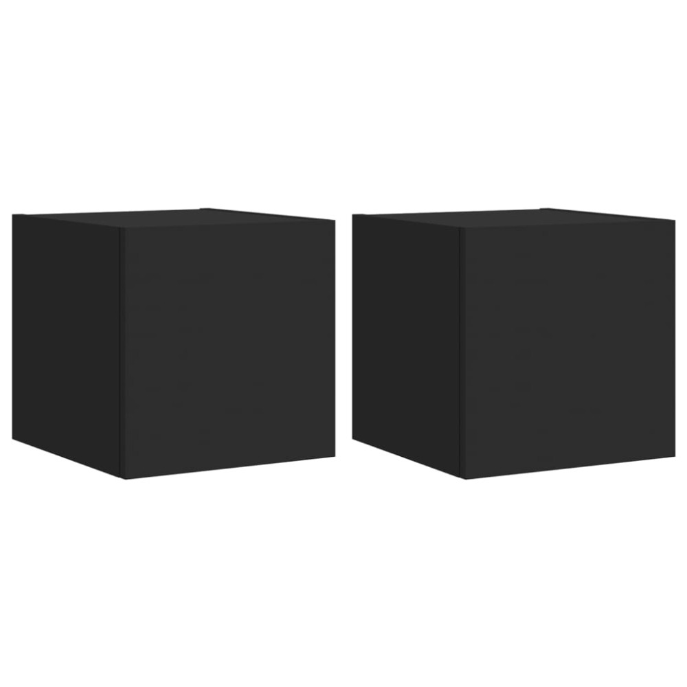 vidaXL Comode TV de perete cu lumini LED, 2 buc., negru, 30,5x35x30 cm