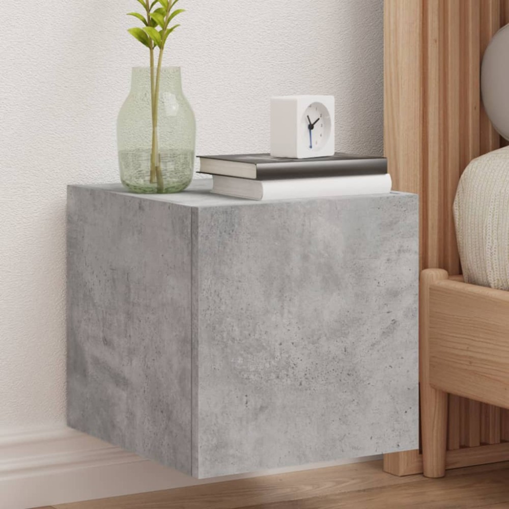 vidaXL Comodă TV de perete cu lumini LED, gri beton, 30,5x35x30 cm