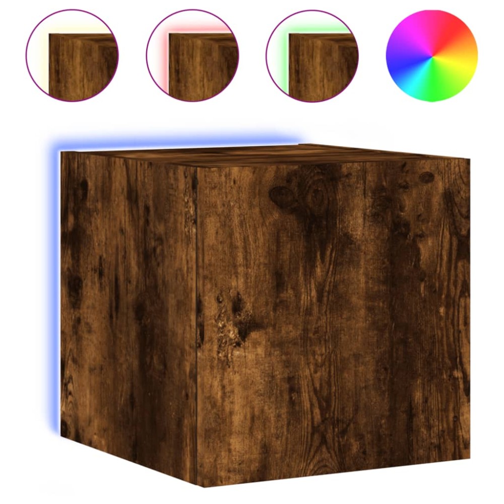 vidaXL Comodă TV de perete cu lumini LED, stejar fumuriu, 30,5x35x30cm