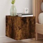vidaXL Comodă TV de perete cu lumini LED, stejar fumuriu, 30,5x35x30cm vidaXL Comodă TV de perete cu lumini LED, stejar fumuriu, 30,5x35x30cm