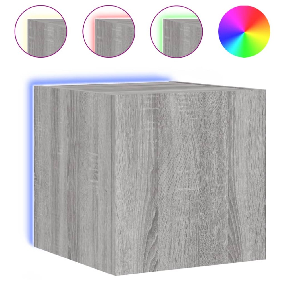 vidaXL Comodă TV de perete cu lumini LED, gri sonoma, 30,5x35x30 cm