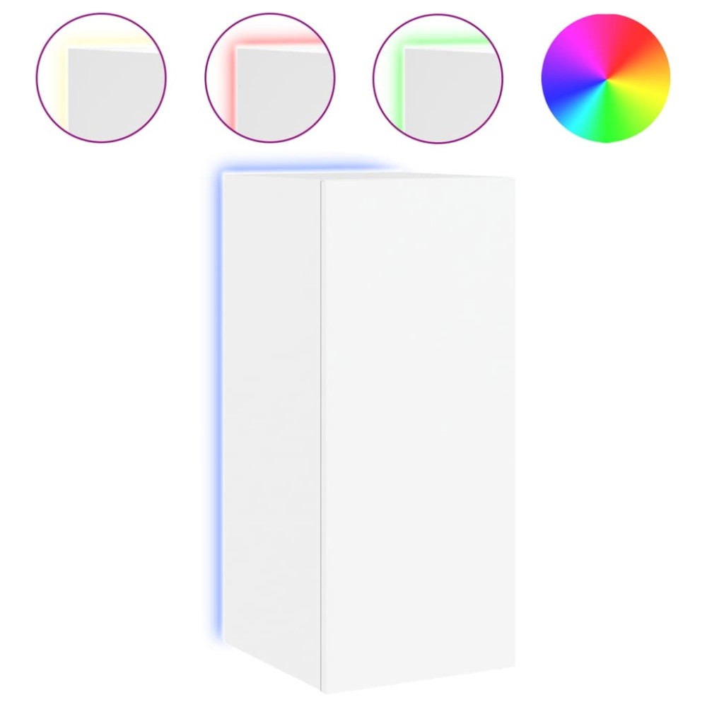 vidaXL Comodă TV de perete cu lumini LED, alb, 30,5x35x70 cm