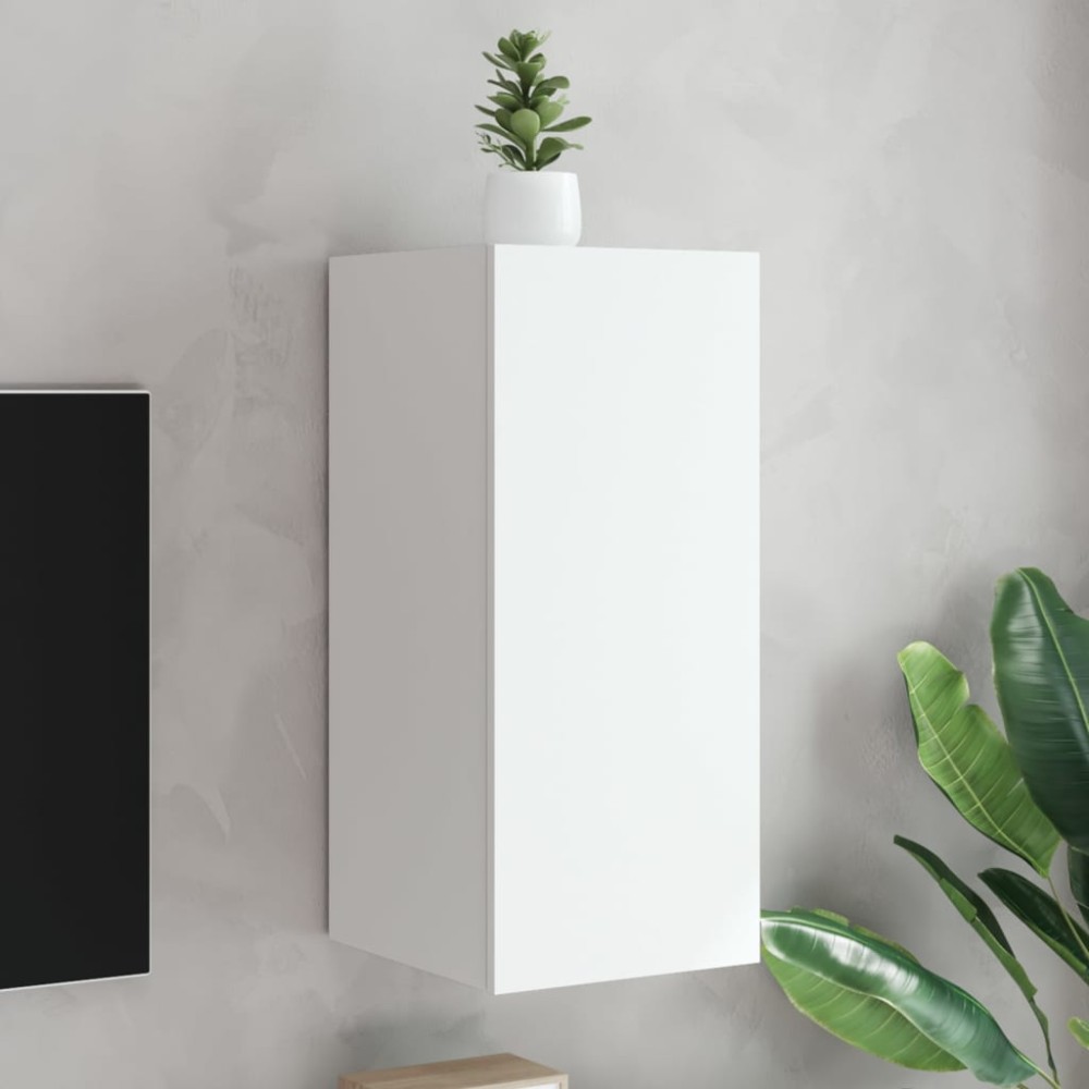 vidaXL Comodă TV de perete cu lumini LED, alb, 30,5x35x70 cm