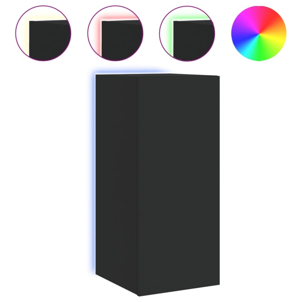 vidaXL Comodă TV de perete cu lumini LED, negru, 30,5x35x70 cm