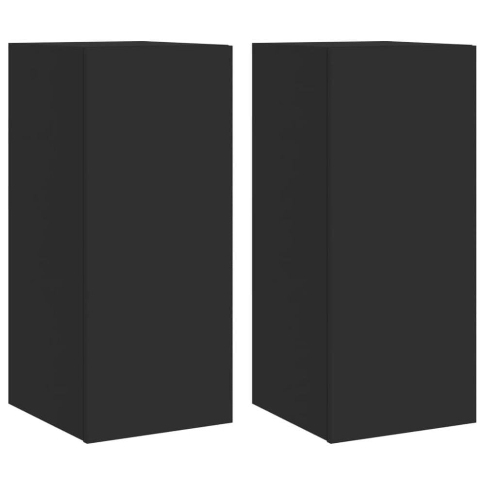 vidaXL Comode TV de perete cu lumini LED, 2 buc., negru, 30,5x35x70 cm