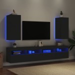 vidaXL Comode TV de perete cu lumini LED, 2 buc., negru, 30,5x35x70 cm