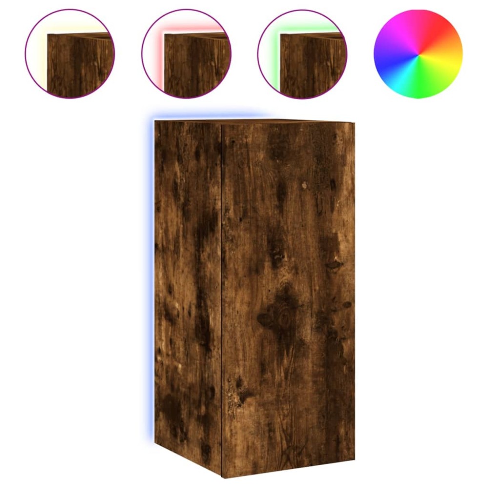 vidaXL Comodă TV de perete cu lumini LED, stejar fumuriu, 30,5x35x70cm