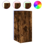 vidaXL Comodă TV de perete cu lumini LED, stejar fumuriu, 30,5x35x70cm vidaXL Comodă TV de perete cu lumini LED, stejar fumuriu, 30,5x35x70cm