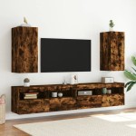 vidaXL Comodă TV de perete cu lumini LED, stejar fumuriu, 30,5x35x70cm vidaXL Comodă TV de perete cu lumini LED, stejar fumuriu, 30,5x35x70cm