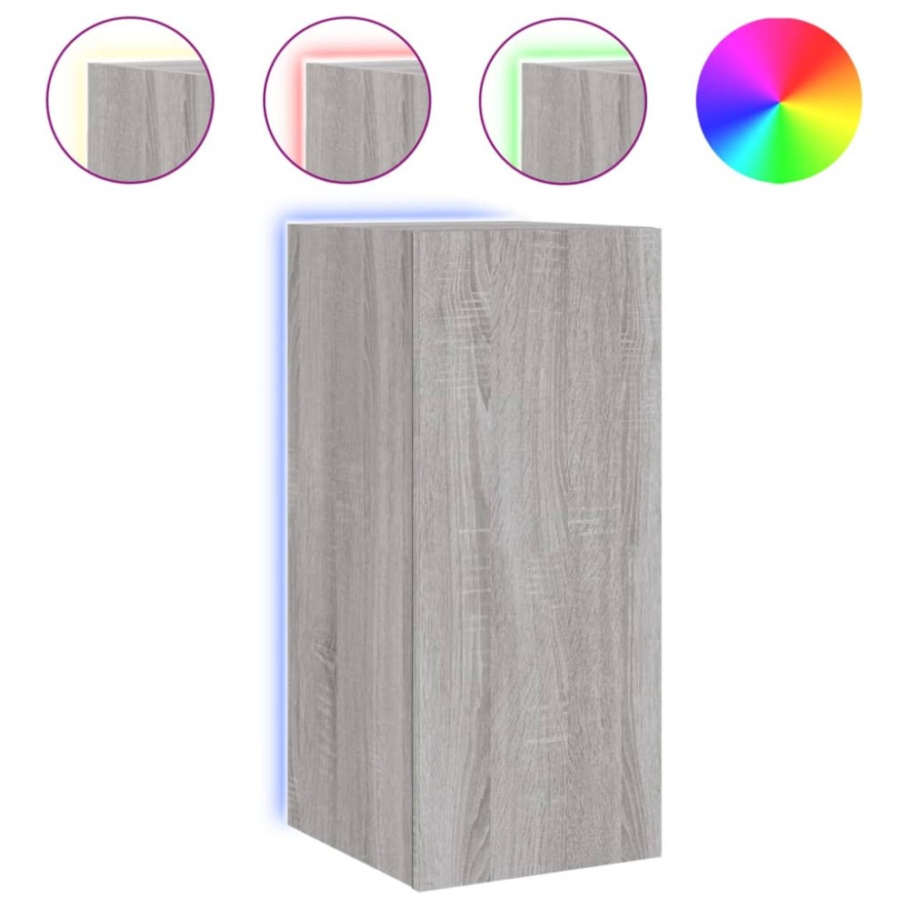 vidaXL Comodă TV de perete cu lumini LED, gri sonoma, 30,5x35x70 cm