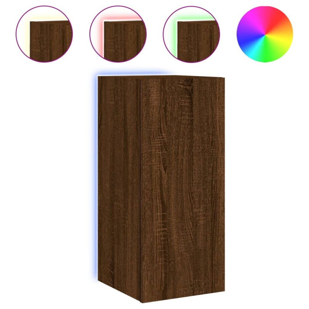 vidaXL Comodă TV de perete cu lumini LED, stejar maro, 30,5x35x70 cm