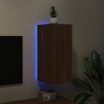 vidaXL Comodă TV de perete cu lumini LED, stejar maro, 30,5x35x70 cm vidaXL Comodă TV de perete cu lumini LED, stejar maro, 30,5x35x70 cm