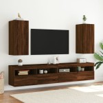 vidaXL Comodă TV de perete cu lumini LED, stejar maro, 30,5x35x70 cm vidaXL Comodă TV de perete cu lumini LED, stejar maro, 30,5x35x70 cm