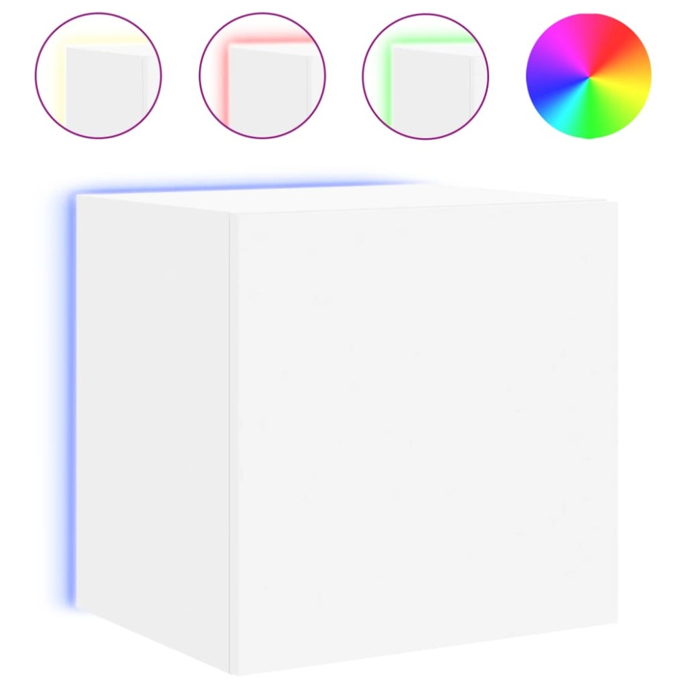 vidaXL Comodă TV de perete cu lumini LED, alb, 40,5x35x40 cm