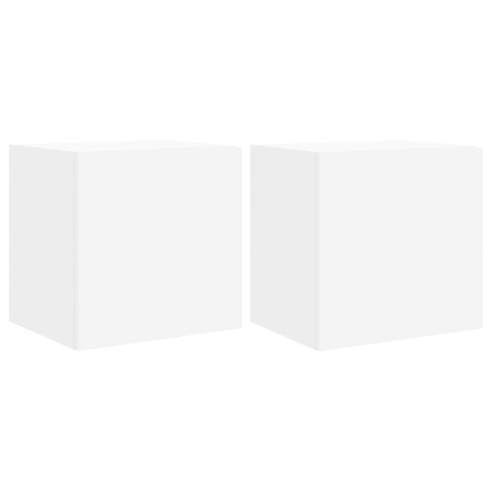 vidaXL Comode TV de perete cu lumini LED, 2 buc., alb, 40,5x35x40 cm