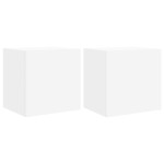 vidaXL Comode TV de perete cu lumini LED, 2 buc., alb, 40,5x35x40 cm