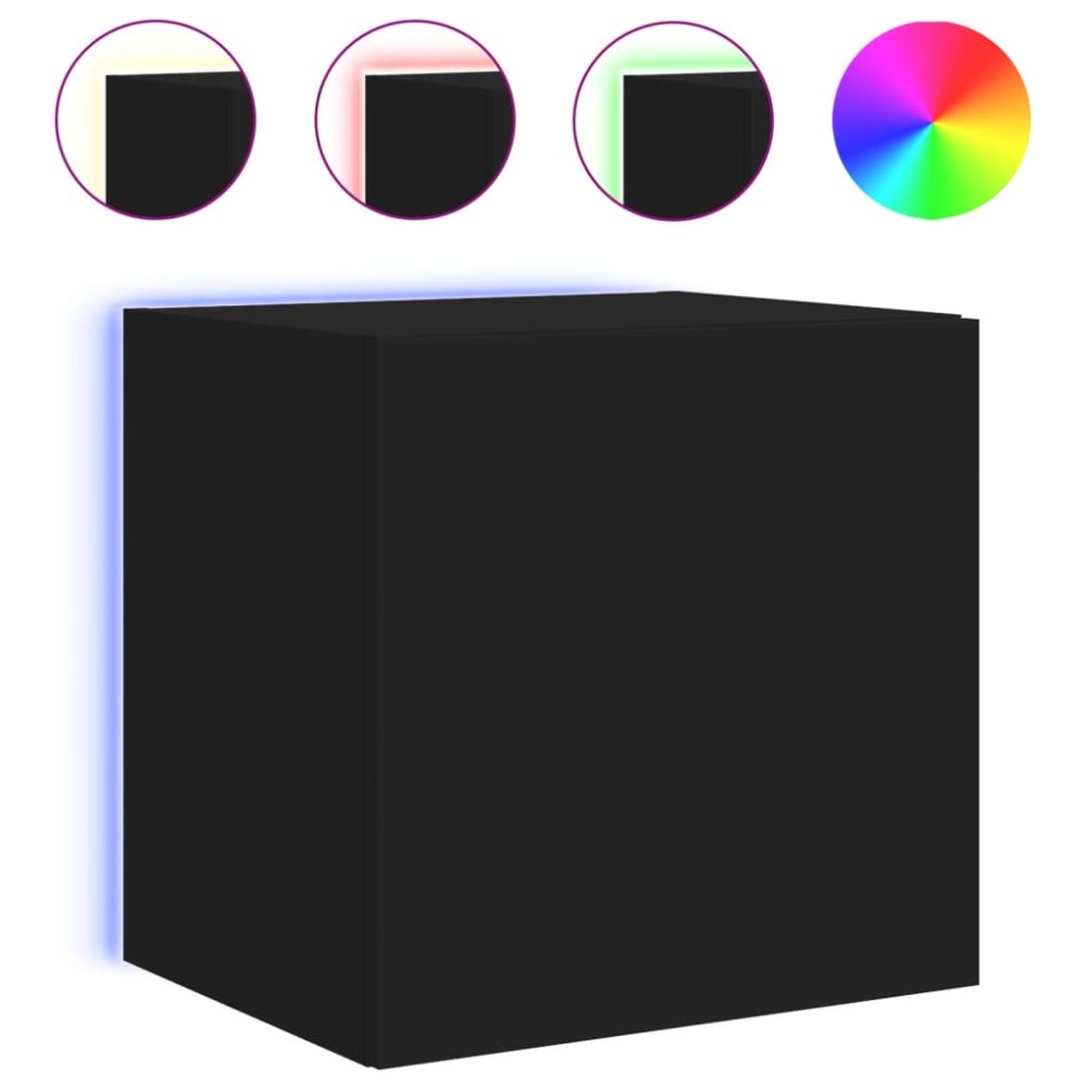 vidaXL Comodă TV de perete cu lumini LED, negru, 40,5x35x40 cm