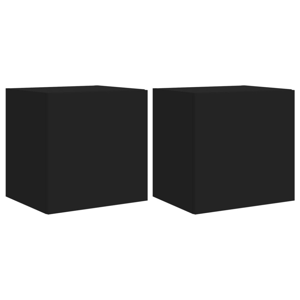 vidaXL Comode TV de perete cu lumini LED, 2 buc., negru, 40,5x35x40 cm