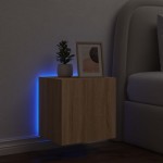 vidaXL Comodă TV de perete cu lumini LED, stejar sonoma, 40,5x35x40 cm vidaXL Comodă TV de perete cu lumini LED, stejar sonoma, 40,5x35x40 cm