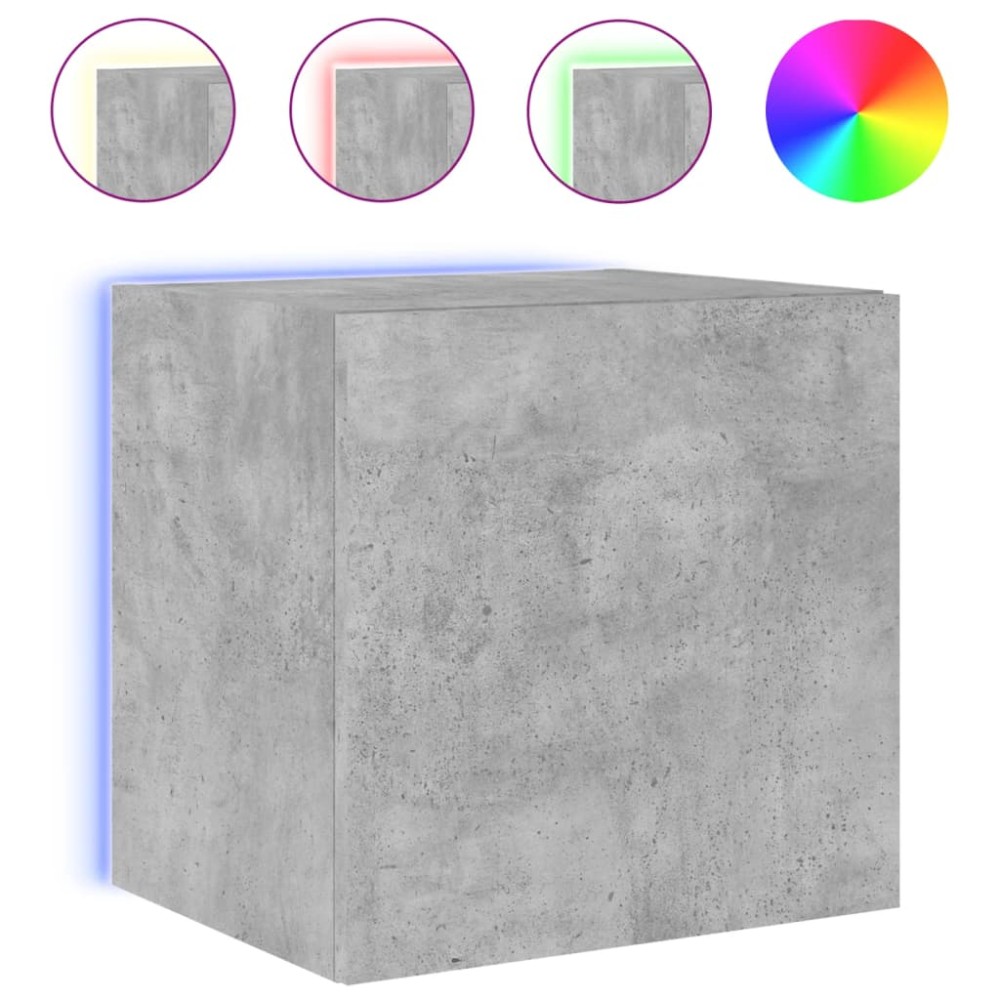 vidaXL Comodă TV de perete cu lumini LED, gri beton, 40,5x35x40 cm