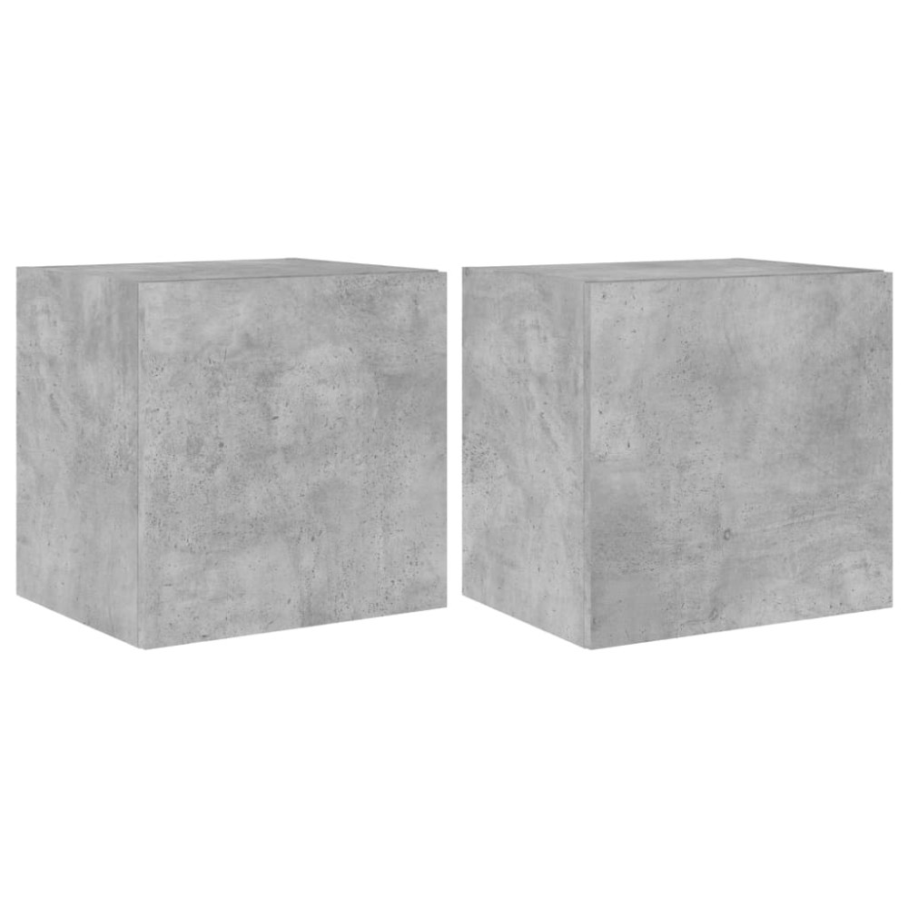 vidaXL Comode TV de perete cu lumini LED 2 buc. gri beton 40,5x35x40cm