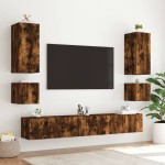 vidaXL Comodă TV de perete cu LED, 2 buc. stejar fumuriu, 40,5x35x40cm vidaXL Comodă TV de perete cu LED, 2 buc. stejar fumuriu, 40,5x35x40cm