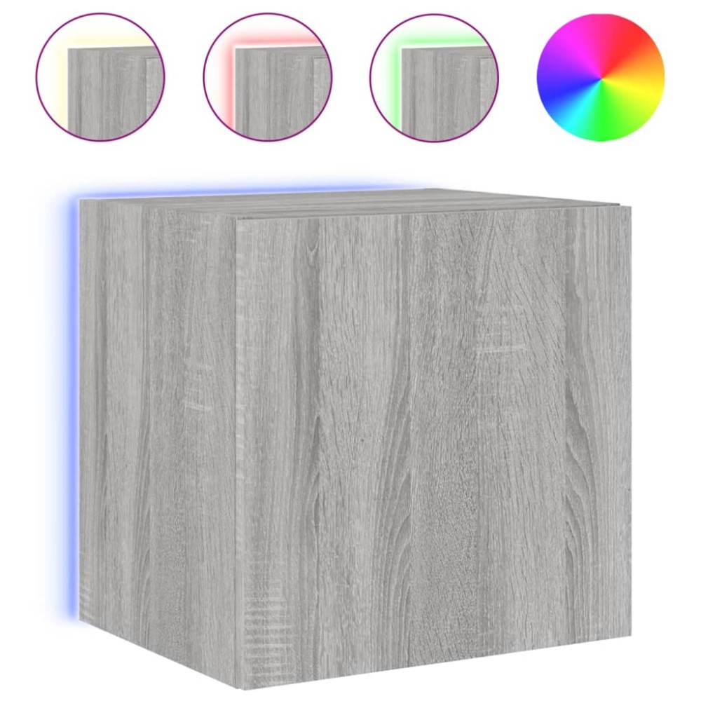 vidaXL Comodă TV de perete cu lumini LED, gri sonoma, 40,5x35x40 cm