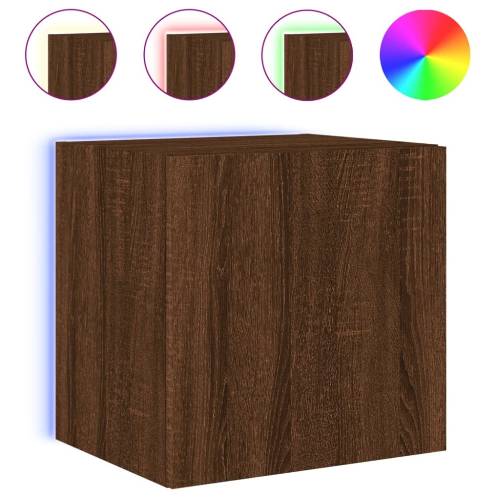 vidaXL Comodă TV de perete cu lumini LED, stejar maro, 40,5x35x40 cm