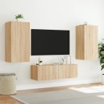 vidaXL Comodă TV de perete cu lumini LED, stejar sonoma, 40,5x35x80 cm vidaXL Comodă TV de perete cu lumini LED, stejar sonoma, 40,5x35x80 cm