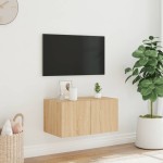 vidaXL Comodă TV de perete cu lumini LED, stejar sonoma, 60x35x31 cm vidaXL Comodă TV de perete cu lumini LED, stejar sonoma, 60x35x31 cm