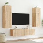 vidaXL Comodă TV de perete cu lumini LED, stejar sonoma, 60x35x31 cm vidaXL Comodă TV de perete cu lumini LED, stejar sonoma, 60x35x31 cm