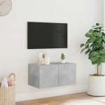 vidaXL Comodă TV de perete cu lumini LED, gri beton, 60x35x31 cm vidaXL Comodă TV de perete cu lumini LED, gri beton, 60x35x31 cm