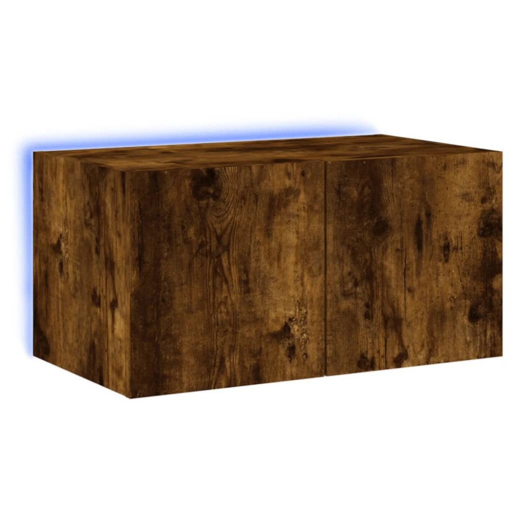 vidaXL Comodă TV de perete cu lumini LED, stejar fumuriu, 60x35x31 cm