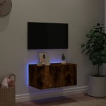 vidaXL Comodă TV de perete cu lumini LED, stejar fumuriu, 60x35x31 cm vidaXL Comodă TV de perete cu lumini LED, stejar fumuriu, 60x35x31 cm