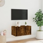 vidaXL Comodă TV de perete cu lumini LED, stejar fumuriu, 60x35x31 cm vidaXL Comodă TV de perete cu lumini LED, stejar fumuriu, 60x35x31 cm