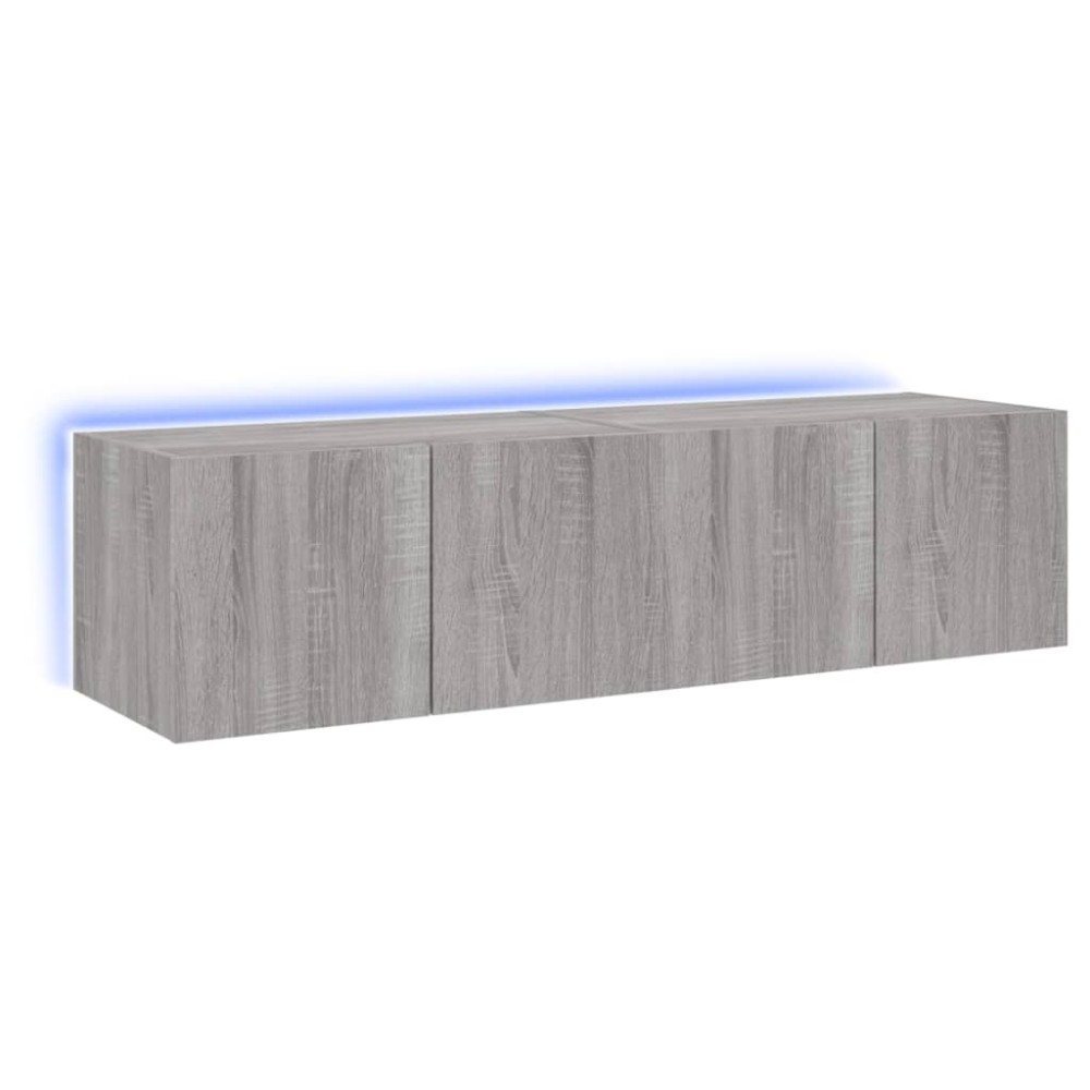 vidaXL Comodă TV de perete cu LED, 2 buc, gri sonoma, 60x35x31 cm
